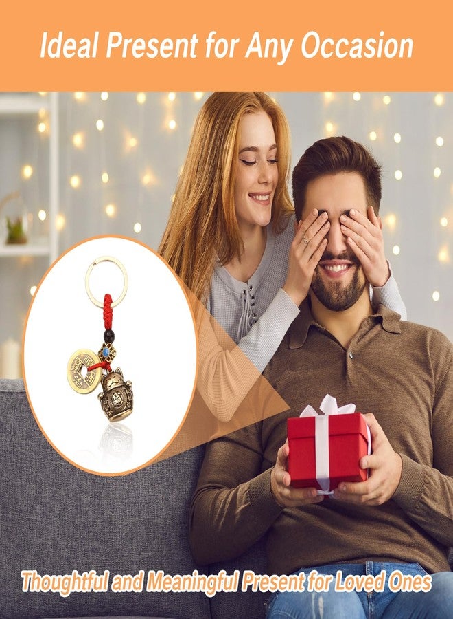 سلسلة مفاتيح قطة الحظ NIIIYTYB مع 5 عملات فنغ شوي، تميمة صينية عتيقة لجلب الحظ السعيد والثروة والازدهار، سلسلة مفاتيح بشرابة، قلادة ديكور على شكل قطة الحظ لجلب الحظ السعيد والثروة. - Image 4